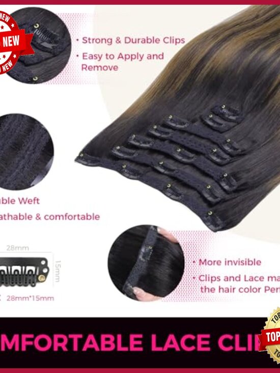 120g 7pc Clip-In Human Hair Extensions 18 Inch Straight Soft display picture 3